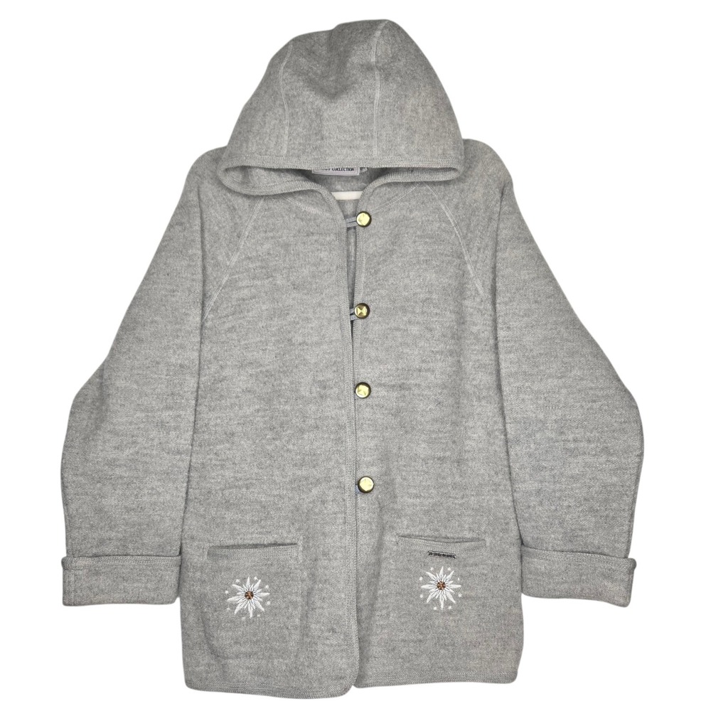 Gaddy Collection‎ Heavy Wool Hooded Coat Sweater , Embroidered Sz L